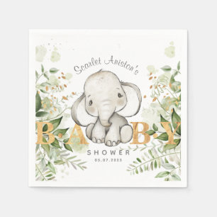 Baby Shower Cute Elephant Greenery Napkin