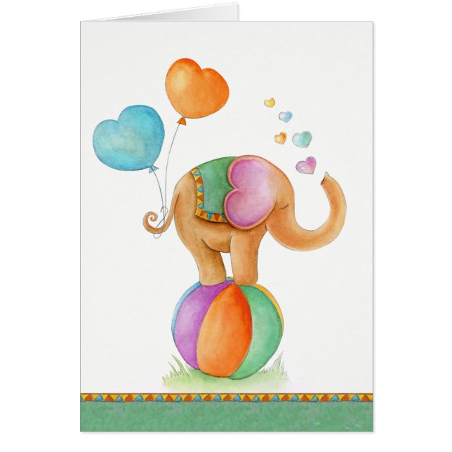 Baby shower cute elephant watercolor art card (Front)