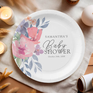 Baby Shower Cute Floral Watercolor Paper Plate