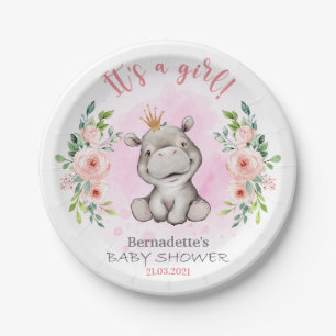 Baby Shower Cute Hippo Paper Plate