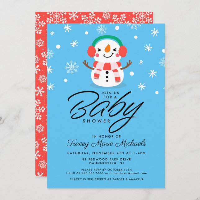BABY SHOWER | Cute Little Snowman Invitation (Front/Back)