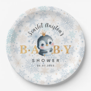 Baby Shower Cute Penguin with Crown Paper Plates