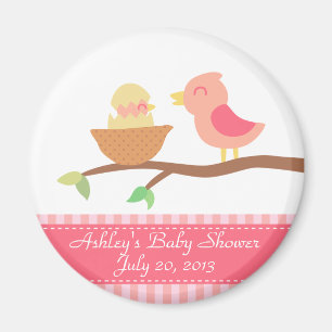 Baby Shower: Cute pink bird with just hatched baby Magnet
