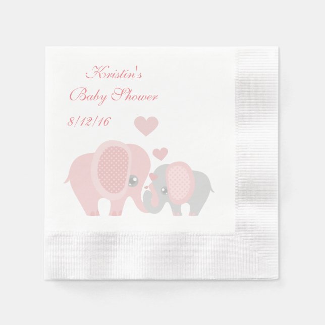 Baby Shower, Cute Pink Elephants Napkin (Front)