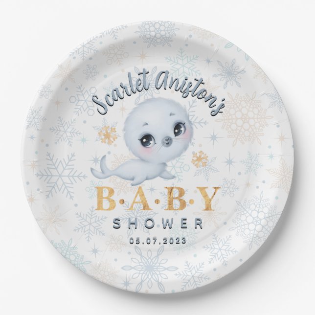 Baby Shower Cute Polar Seal Paper Plate (Front)