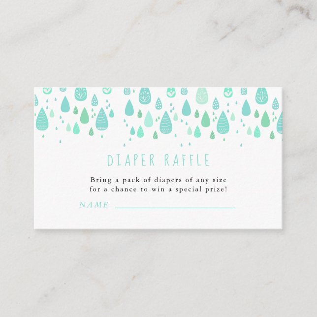 Baby Shower Cute Raindrops Diaper Raffle Ticket Enclosure Card (Front)