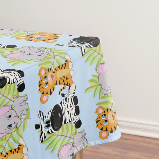 Baby Shower Cute Safari Jungle Animals Tablecloth (In Situ)