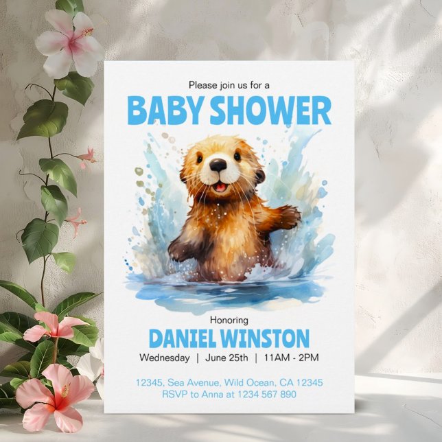 Baby Shower Cute Sea Otter in Water Personalized Invitation (Creator Uploaded)