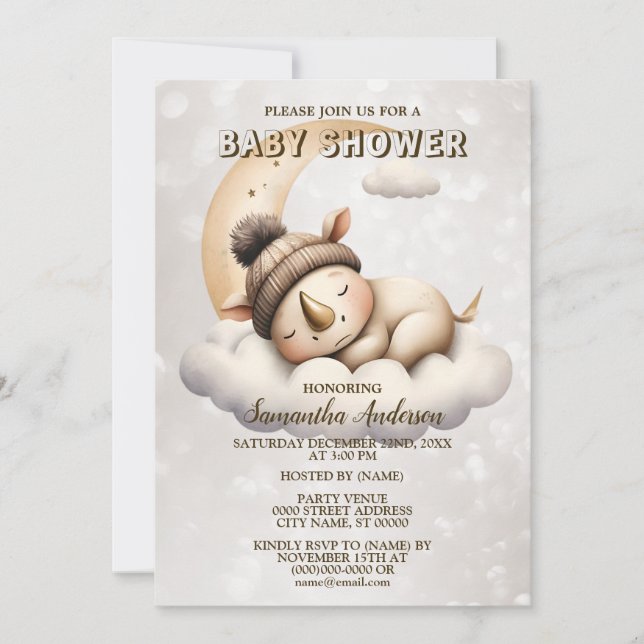 Baby Shower Cute Sleeping Baby Animal Beautiful Invitation (Front)