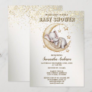 Baby Shower Cute Sleeping Beautiful Elephant Invitation