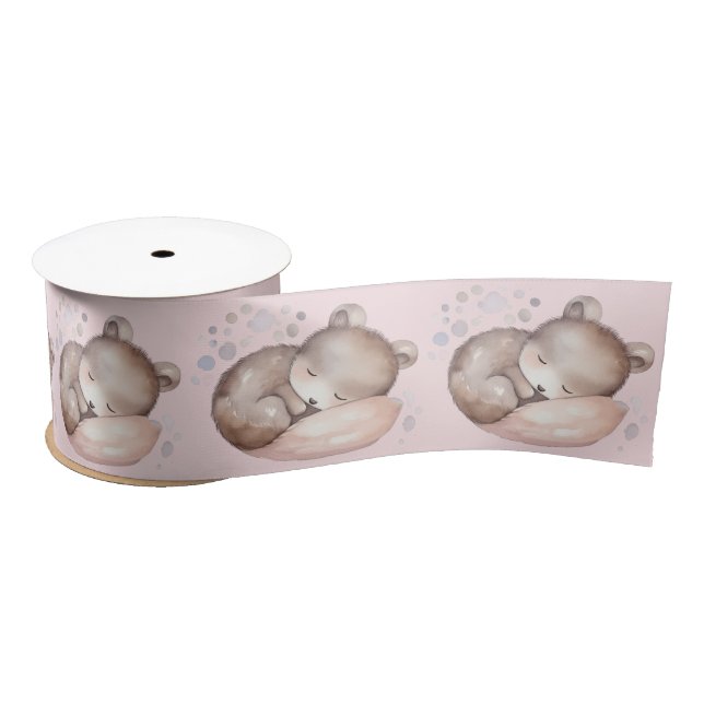 Baby Shower, cute sleeping teddy bear Satin Ribbon (Spool)