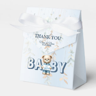 Baby Shower Cute Teddy Bear Blue Floral Beautiful Favor Box
