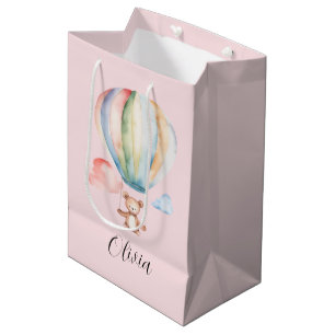 Baby Shower, cute teddy bear with hot air balloon  Medium Gift Bag