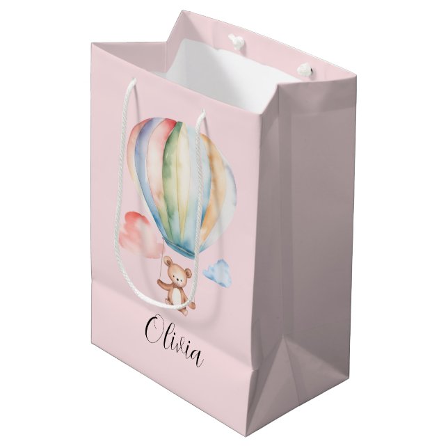 Baby Shower, cute teddy bear with hot air balloon  Medium Gift Bag (Front Angled)
