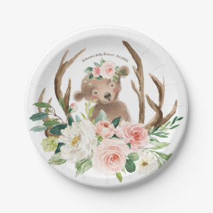 baby shower cute woodland bear paper plate