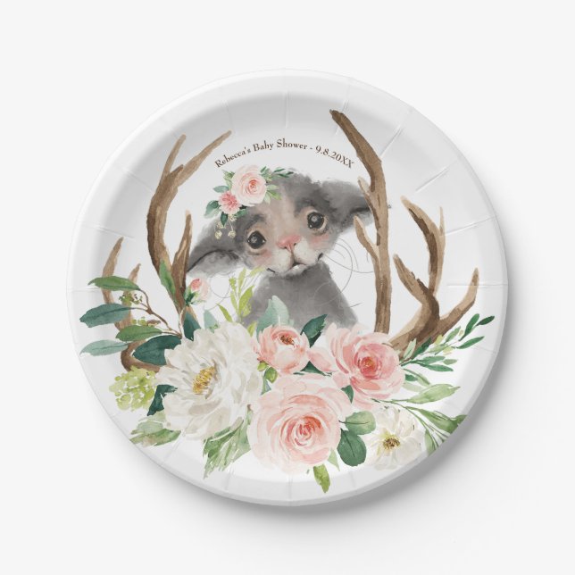 baby shower cute woodland doormouse paper plate (Front)