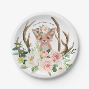 baby shower cute woodland fox paper plate
