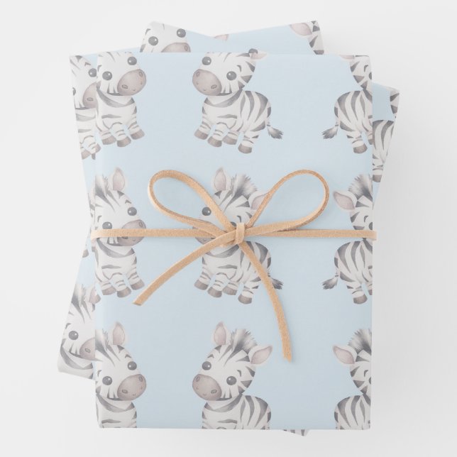 Baby shower cute zebra pattern wrapping paper sheet (In situ)