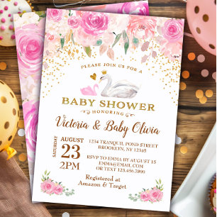 Baby shower cygne Invitation fille Swan Princesse