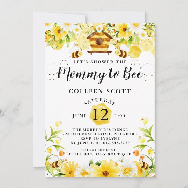 Baby shower d'abeilles Invitation Maman Jaune à Ab (Devant)