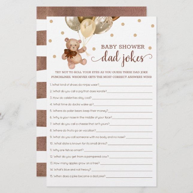 Baby Shower Dad Jokes Game Teddy Bear Brown (Front/Back)