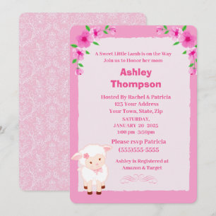 Baby shower d'agneau floral rose mou Invitation