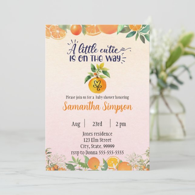 Baby shower d'agrumes Botanique Orange Invitation (Debout devant)