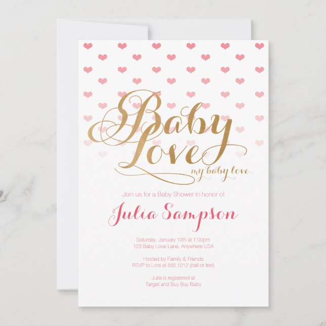 Baby shower d'amour pour bébé Invitation (Devant)