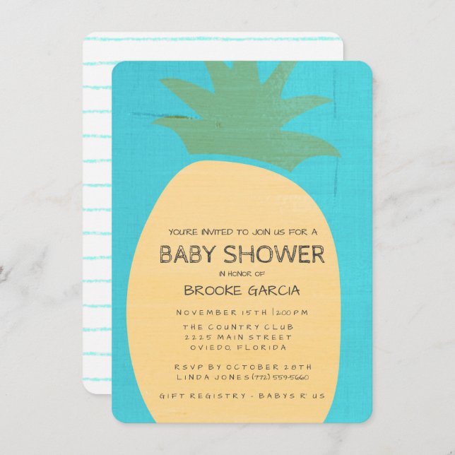 Baby shower d'ananas bleu tropical Invitation (Devant / Derrière)
