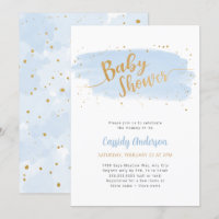 Baby shower d'aquarelle bleu et or Invitation