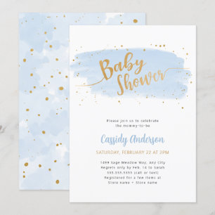Baby shower d'aquarelle bleu et or Invitation