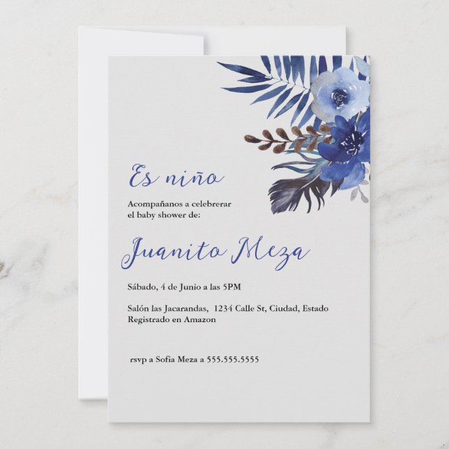 Baby shower d'aquarelle bleu invitation pour garço (Devant)