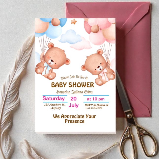 Baby shower d'aquarelle bleu rose mou Invitation (Créateur téléchargé)