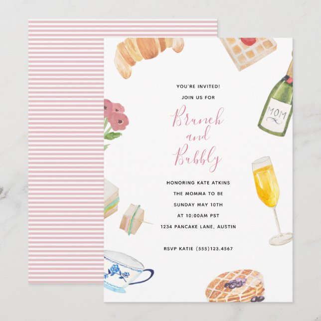 Baby shower d'aquarelle Brunch Invitations (Devant / Derrière)