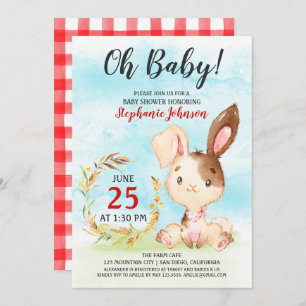 Baby shower d'aquarelle Bunny Invitation de ferme