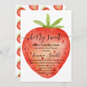 Baby shower d'aquarelle de fraise douce Invitation