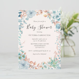 Baby shower d'aquarelle florale bleu Invitation