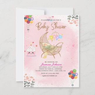 Baby shower d'aquarelle Invitation : Berceau et Ba
