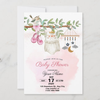 baby shower d'aquarelle invitation pour la petite