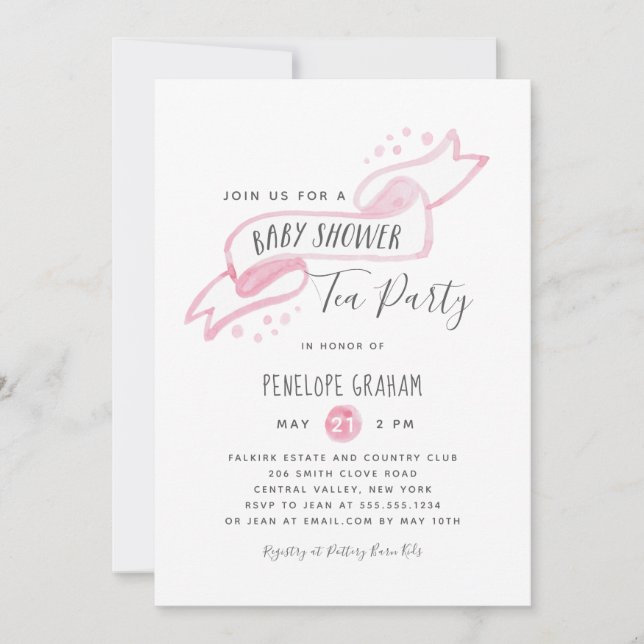 Baby shower d'aquarelle rose Tea Party invitation (Devant)
