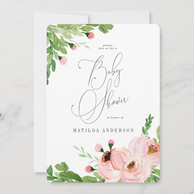 Baby shower d'aquarelle rose vif invitation (Devant)