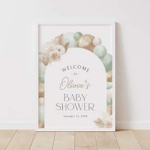 Baby shower d'arche en herbe Sage Pampas Affiche d