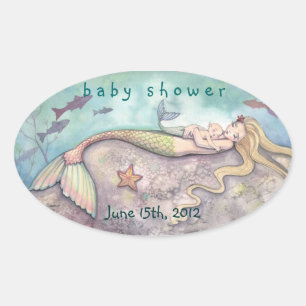 Baby Shower Date Stickers Mermaid and Baby