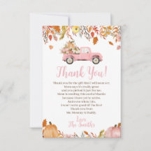 Baby shower d'automne Merci Cartes pour une fille