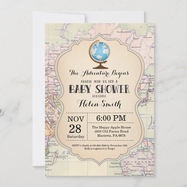 Baby shower d'aventure Invitation Carte Travel Wor (Devant)