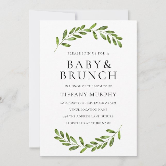 Baby shower de  à feuilles modernes Invitation de  (Devant)