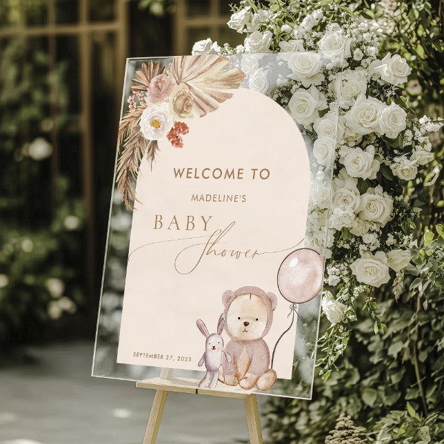 Baby shower de ballon d'ours à herbe Boho Pampas (Créateur téléchargé)