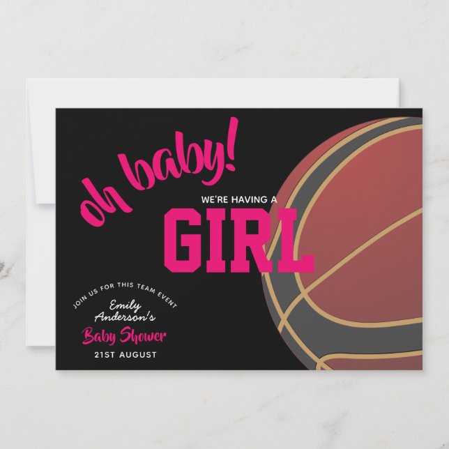 Baby shower de baseball de filles Invitations noir (Devant)