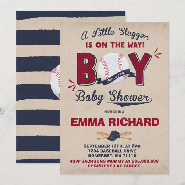 Baby shower de baseball Invitation Douche de baseb (Devant / Derrière)