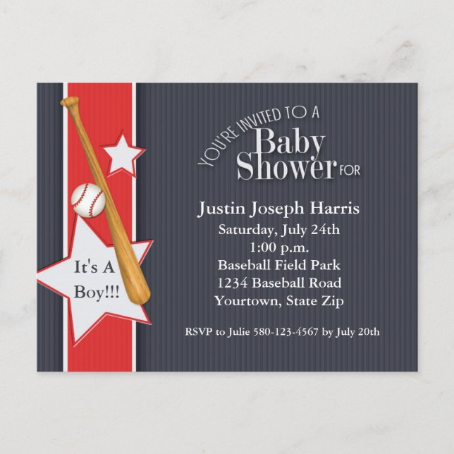 Baby shower de baseball Invitation Marine Rouge (Devant)